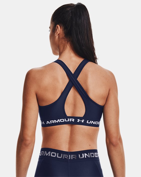 Women's Armour® Mid Crossback Sports Bra, Blue, pdpMainDesktop image number 1